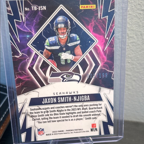 Thunderbirds Jaxon Smith-Njigba Rookie Card numbered 003/199 Super Bowl Champ - Picture 2 of 3